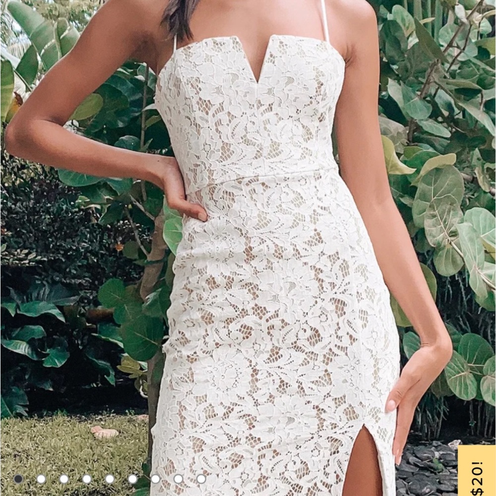Lulus Amazing Allure White Crochet Lace Bodycon Midi Dress medium